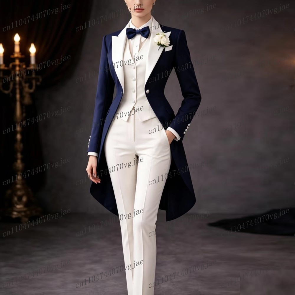Women'S Formal Wear With Pants - Costume long bleu marine et blanc