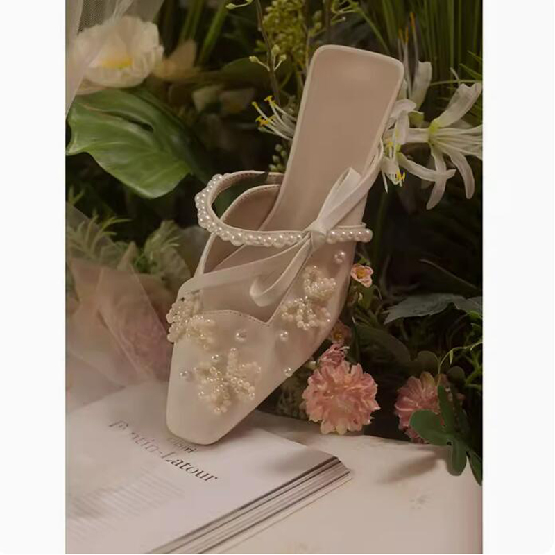 Kitten Heel Women - Perle perles arc sangle latérale pantoufle